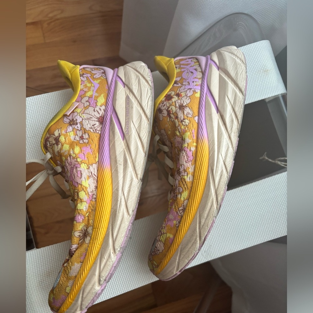 Hoka Yellow and Purple Floral Athletic Shoes size 8 - Picture 6 of 10